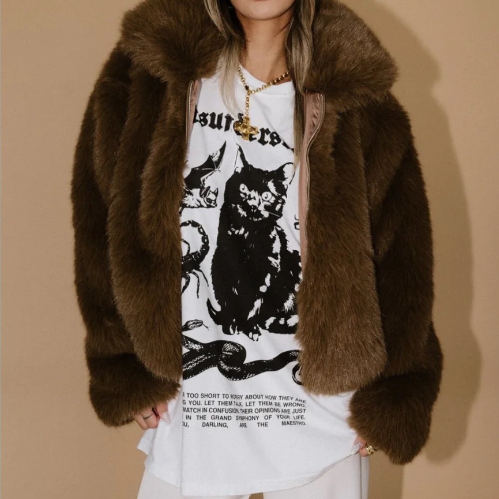 Dressed in LALA Baby Bear Faux Fur Bomber NWOT S/M